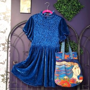 Free People Blue Velvet Mini Dress